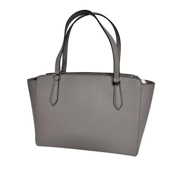 NWT! TORY BURCH EMERSON SMALL TOP ZIP LEATHER TOTE SHOULDER BAG GRAY HERON - Picture 4 of 11